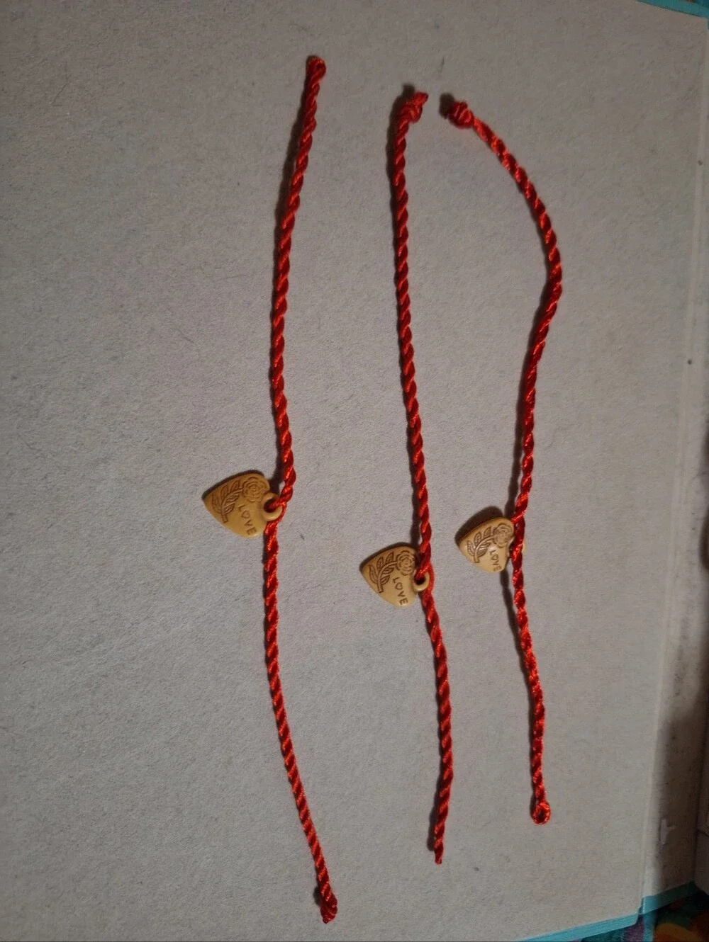 Red Love Heart Charm Bracelet with Wooden Pendant